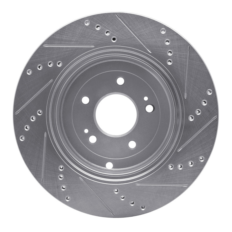 R1 10-16 Hyundai Genesis Coupe Rear Left Drilled & Slotted Silver Brake Rotor-Brake Rotors - Slot & Drilled-Grocery Getter Performance