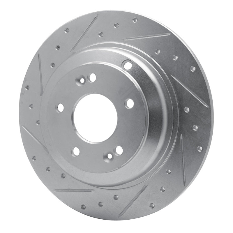 R1 10-16 Hyundai Genesis Coupe Rear Left Drilled & Slotted Silver Brake Rotor-Brake Rotors - Slot & Drilled-Grocery Getter Performance