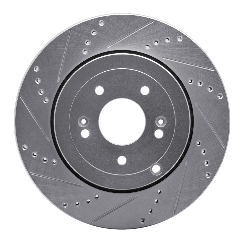 R1 10-16 Hyundai Genesis Coupe Rear Left Drilled & Slotted Silver Brake Rotor-Brake Rotors - Slot & Drilled-Grocery Getter Performance