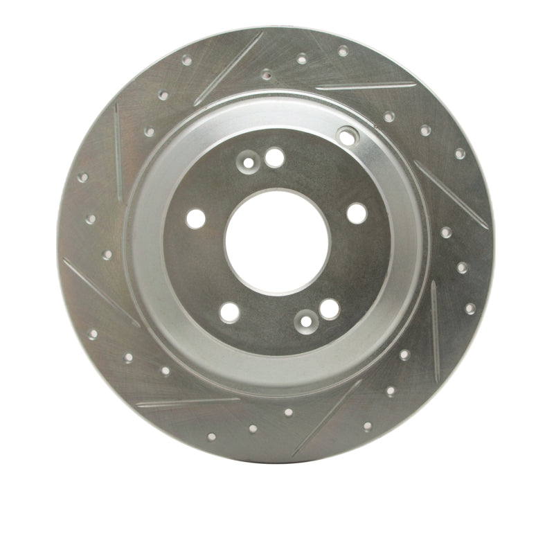 R1 10-16 Hyundai Genesis Coupe Rear Left Drilled & Slotted Silver Brake Rotor-Brake Rotors - Slot & Drilled-Grocery Getter Performance