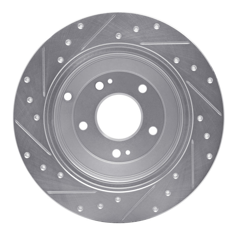 R1 10-16 Hyundai Genesis Coupe Rear Right Drilled & Slotted Silver Brake Rotor-Brake Rotors - Slot & Drilled-Grocery Getter Performance