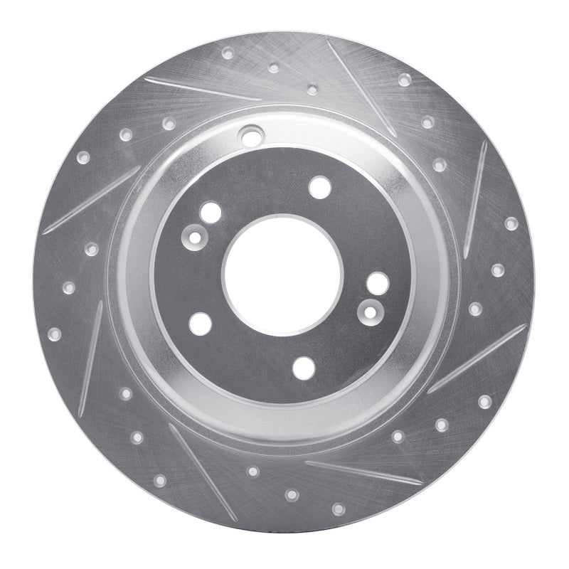 R1 10-16 Hyundai Genesis Coupe Rear Right Drilled & Slotted Silver Brake Rotor-Brake Rotors - Slot & Drilled-Grocery Getter Performance