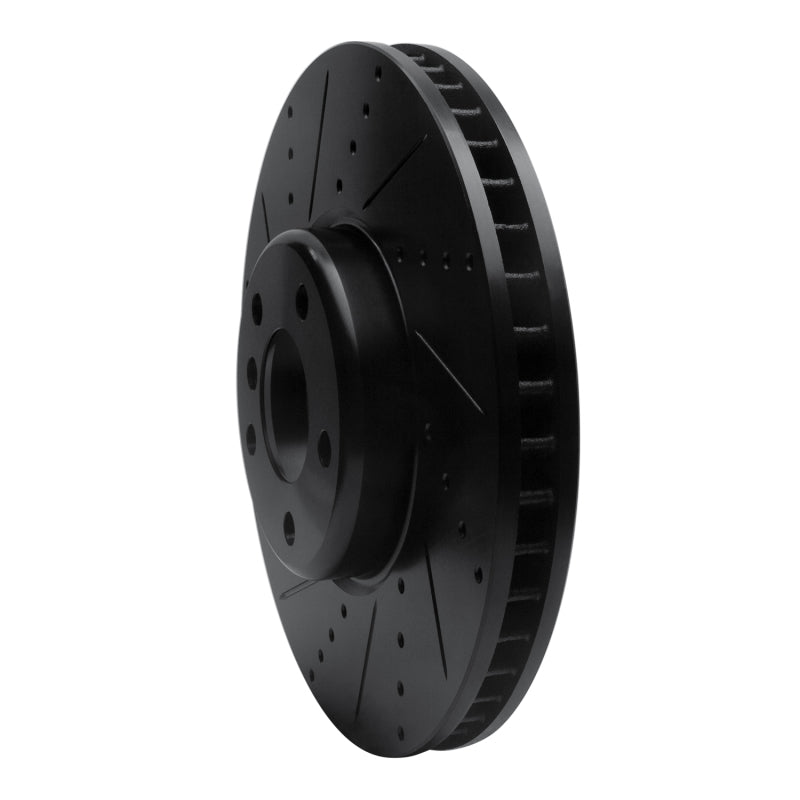 R1 10-18 BMW 535I GT Right Front Drilled & Slotted Black Brake Rotor-Brake Rotors - Slot & Drilled-Grocery Getter Performance