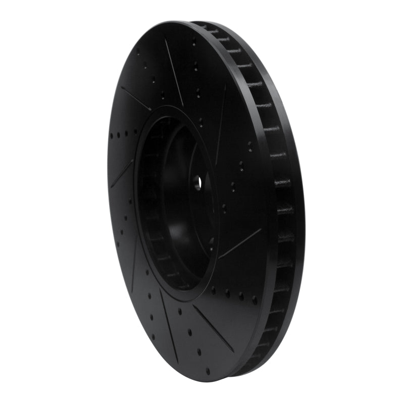 R1 10-18 BMW 535I GT Right Front Drilled & Slotted Black Brake Rotor-Brake Rotors - Slot & Drilled-Grocery Getter Performance