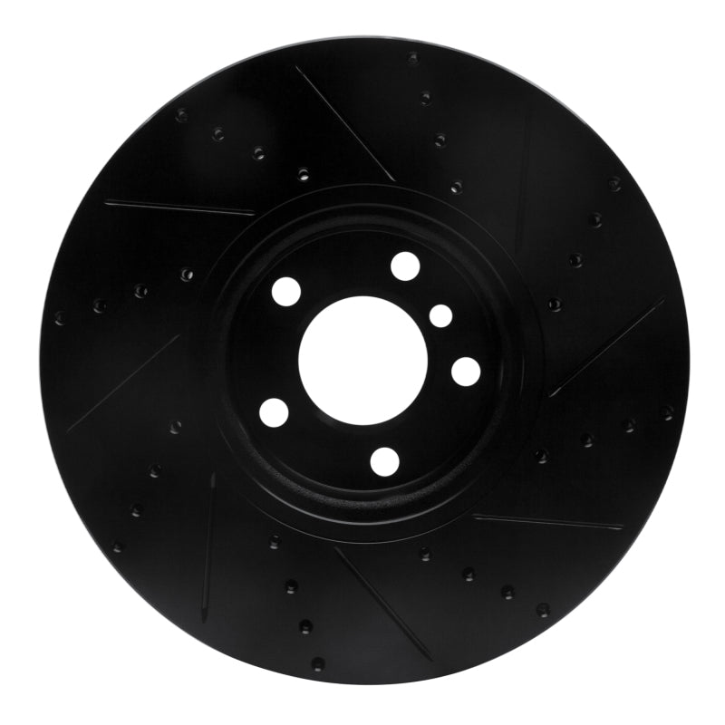 R1 10-18 BMW 535I GT Right Front Drilled & Slotted Black Brake Rotor-Brake Rotors - Slot & Drilled-Grocery Getter Performance