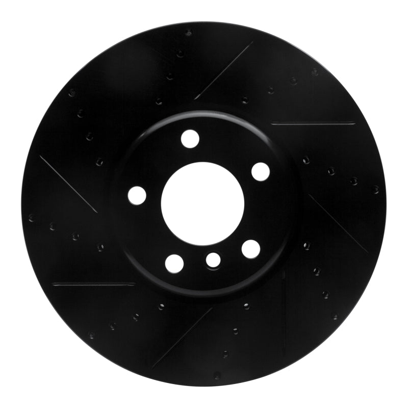 R1 10-18 BMW 535I GT Right Front Drilled & Slotted Black Brake Rotor-Brake Rotors - Slot & Drilled-Grocery Getter Performance