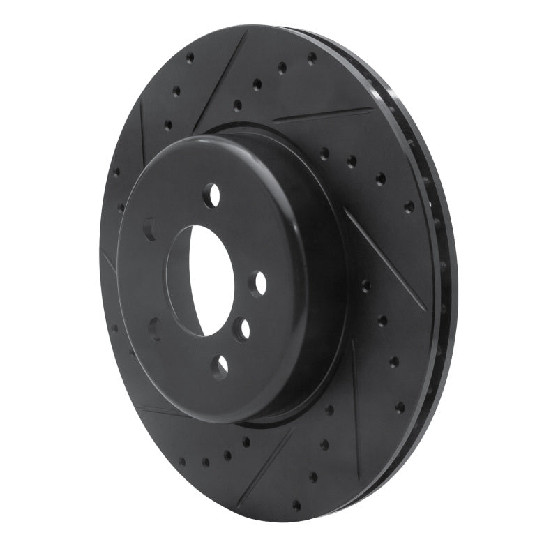 R1 10-19 BMW 535I GT Rear Left Drilled & Slotted Black Brake Rotor-Brake Rotors - Slot & Drilled-Grocery Getter Performance