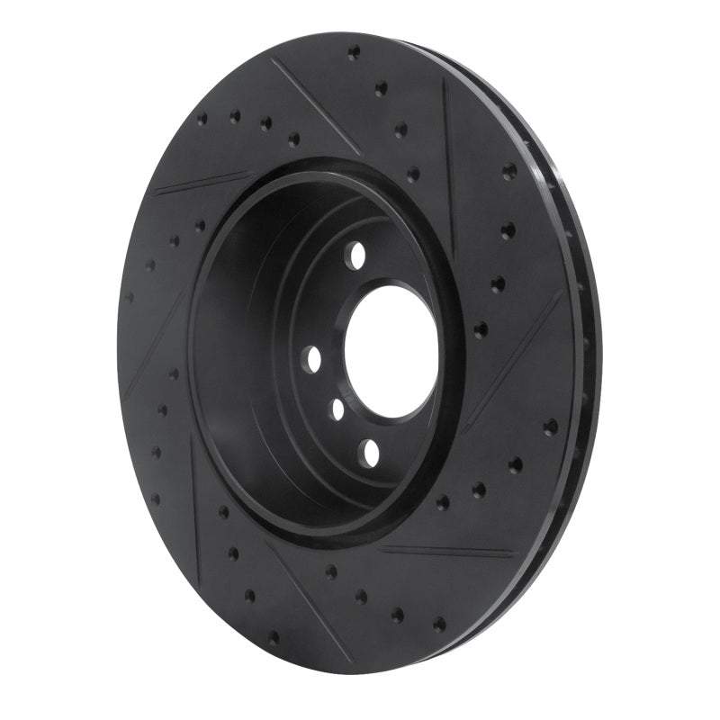 R1 10-19 BMW 535I GT Rear Left Drilled & Slotted Black Brake Rotor-Brake Rotors - Slot & Drilled-Grocery Getter Performance