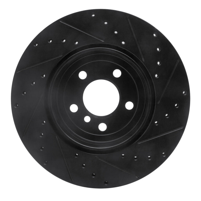 R1 10-19 BMW 535I GT Rear Left Drilled & Slotted Black Brake Rotor-Brake Rotors - Slot & Drilled-Grocery Getter Performance