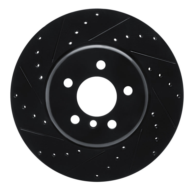 R1 10-19 BMW 535I GT Rear Left Drilled & Slotted Black Brake Rotor-Brake Rotors - Slot & Drilled-Grocery Getter Performance
