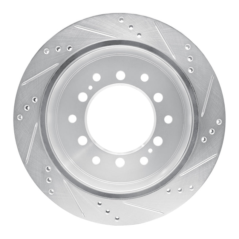 R1 10-24 Lexus GX460 Rear Left Drilled & Slotted Silver Brake Rotor-Brake Rotors - Slot & Drilled-Grocery Getter Performance
