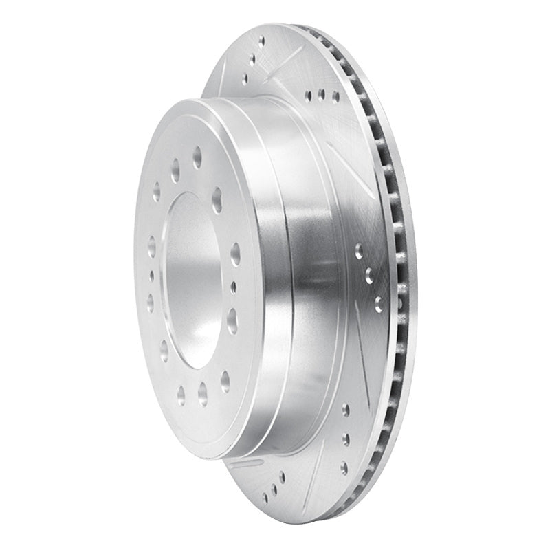 R1 10-24 Lexus GX460 Rear Left Drilled & Slotted Silver Brake Rotor-Brake Rotors - Slot & Drilled-Grocery Getter Performance
