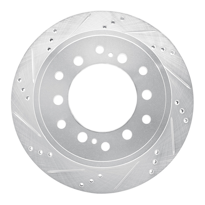 R1 10-24 Lexus GX460 Rear Left Drilled & Slotted Silver Brake Rotor-Brake Rotors - Slot & Drilled-Grocery Getter Performance