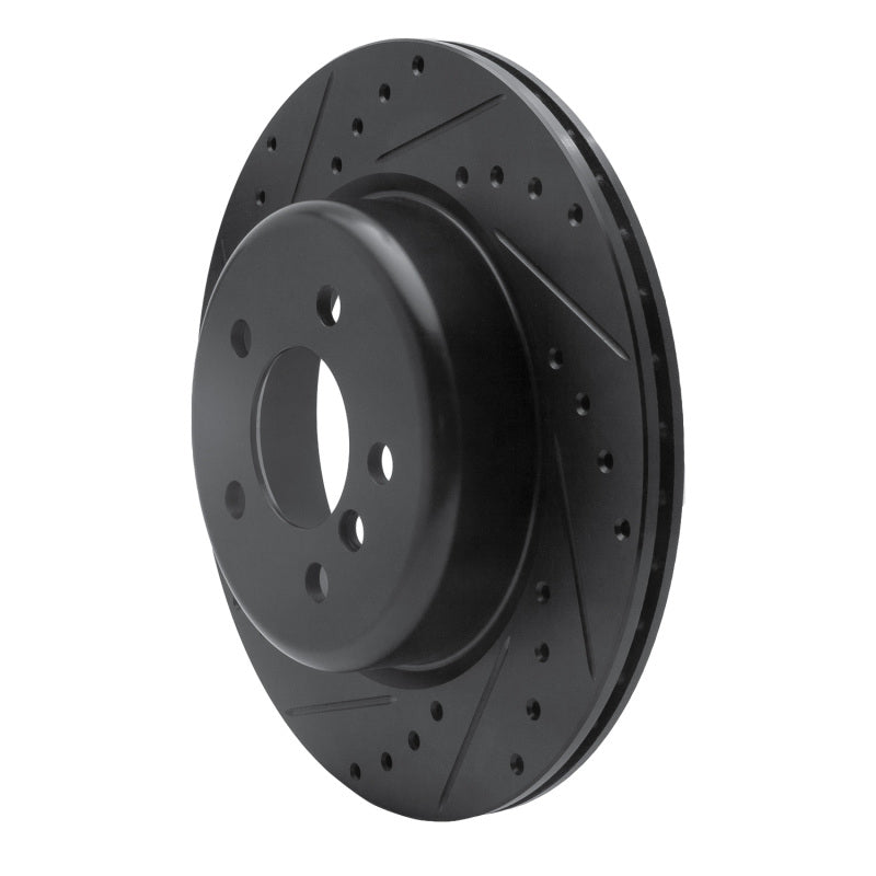 R1 11-16 BMW 535I Rear Left Drilled & Slotted Black Brake Rotor-Brake Rotors - Slot & Drilled-Grocery Getter Performance