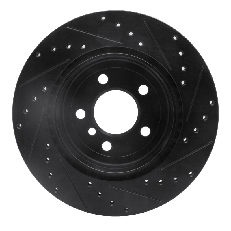 R1 11-16 BMW 535I Rear Left Drilled & Slotted Black Brake Rotor-Brake Rotors - Slot & Drilled-Grocery Getter Performance