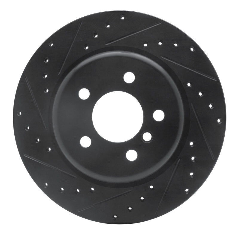 R1 11-16 BMW 535I Rear Left Drilled & Slotted Black Brake Rotor-Brake Rotors - Slot & Drilled-Grocery Getter Performance