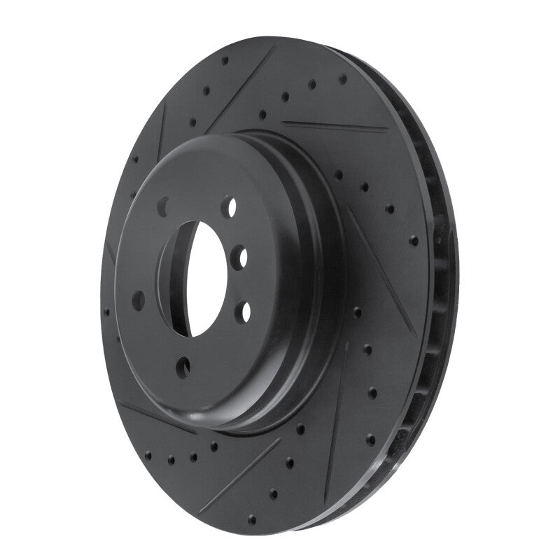 R1 11-16 BMW Z4 Front Left Drilled & Slotted Black Brake Rotor-Brake Rotors - Slot & Drilled-Grocery Getter Performance