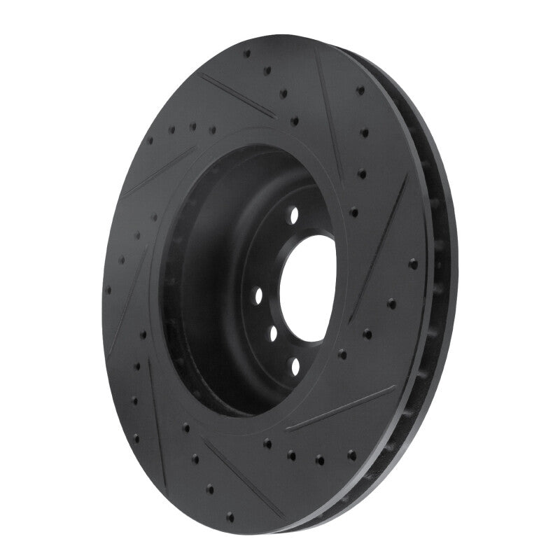 R1 11-16 BMW Z4 Front Left Drilled & Slotted Black Brake Rotor-Brake Rotors - Slot & Drilled-Grocery Getter Performance
