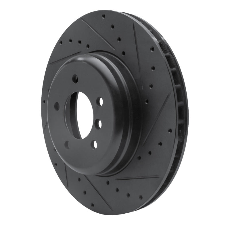 R1 11-16 BMW Z4 Front Right Drilled & Slotted Black Brake Rotor-Brake Rotors - Slot & Drilled-Grocery Getter Performance