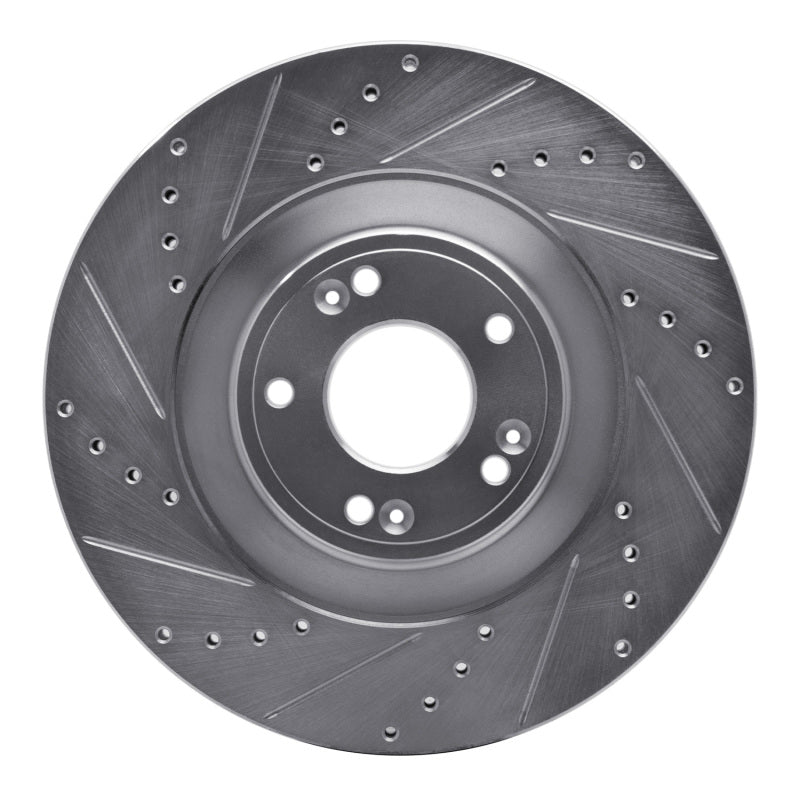 R1 11-17 Genesis G80 Front Left Drilled & Slotted Silver Brake Rotor-Brake Rotors - Slot & Drilled-Grocery Getter Performance