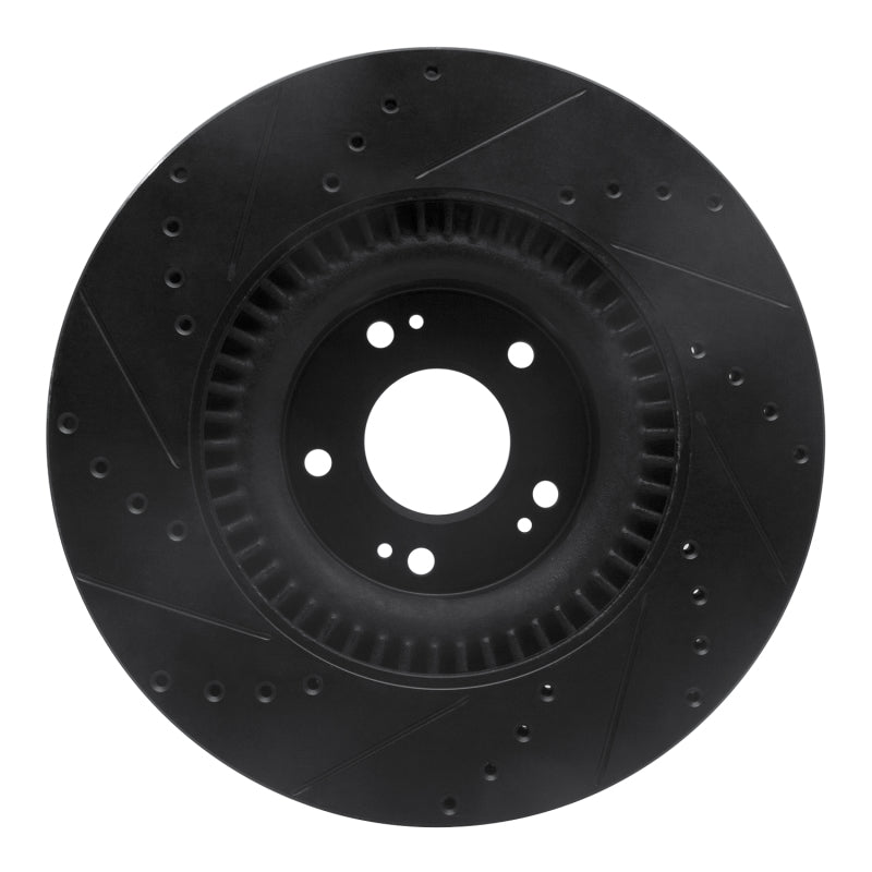 R1 11-17 Genesis G80 Front Right Drilled & Slotted Black Brake Rotor-Brake Rotors - Slot & Drilled-Grocery Getter Performance
