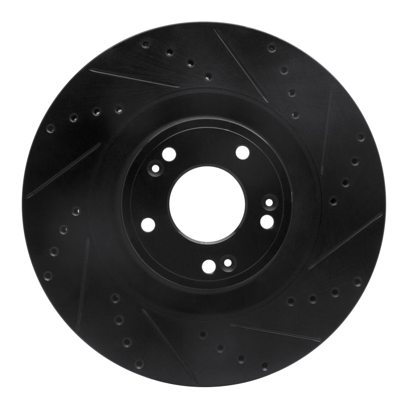 R1 11-17 Genesis G80 Front Right Drilled & Slotted Black Brake Rotor-Brake Rotors - Slot & Drilled-Grocery Getter Performance