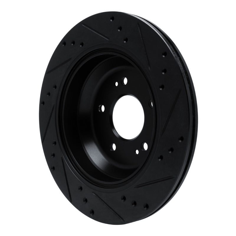 R1 11-17 Hyundai Equus Rear Left Drilled & Slotted Black Brake Rotor-Brake Rotors - Slot & Drilled-Grocery Getter Performance