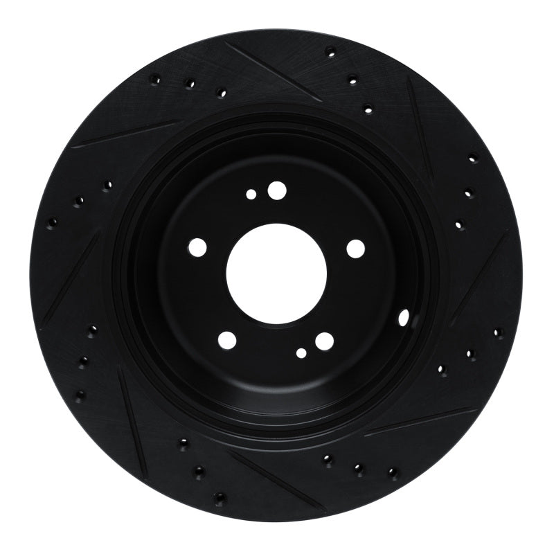 R1 11-17 Hyundai Equus Rear Left Drilled & Slotted Black Brake Rotor-Brake Rotors - Slot & Drilled-Grocery Getter Performance