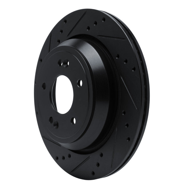 R1 11-17 Hyundai Equus Rear Left Drilled & Slotted Black Brake Rotor-Brake Rotors - Slot & Drilled-Grocery Getter Performance