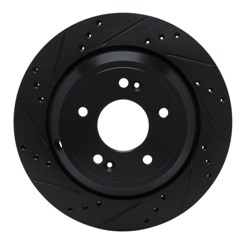 R1 11-17 Hyundai Equus Rear Left Drilled & Slotted Black Brake Rotor-Brake Rotors - Slot & Drilled-Grocery Getter Performance