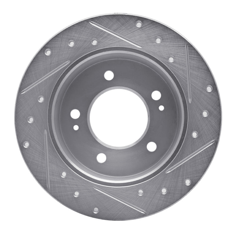 R1 11-25 Hyundai Elantra Coupe Rear Left Drilled & Slotted Silver Brake Rotor-Brake Rotors - Slot & Drilled-Grocery Getter Performance