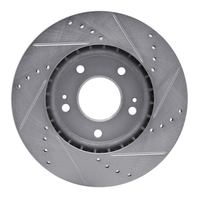 R1 11-25 Hyundai Veloster Front Left Drilled & Slotted Silver Brake Rotor-Brake Rotors - Slot & Drilled-Grocery Getter Performance