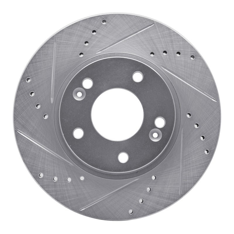 R1 11-25 Hyundai Veloster Front Left Drilled & Slotted Silver Brake Rotor-Brake Rotors - Slot & Drilled-Grocery Getter Performance