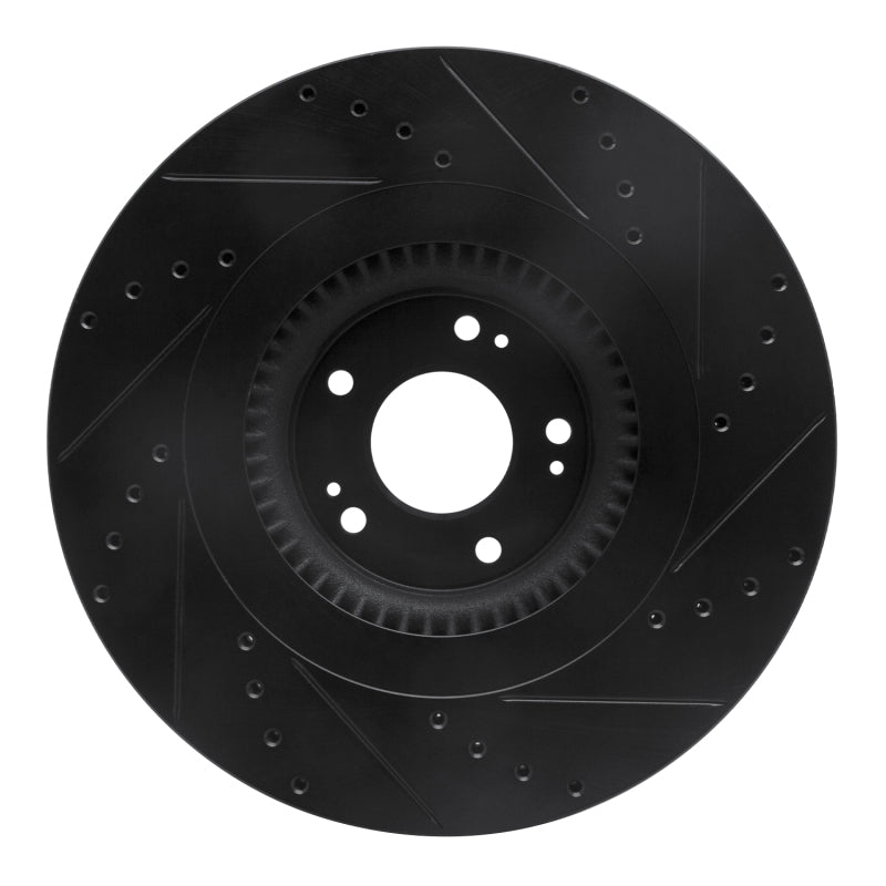 R1 12-17 Genesis G80 Front Left Drilled & Slotted Black Brake Rotor-Brake Rotors - Slot & Drilled-Grocery Getter Performance