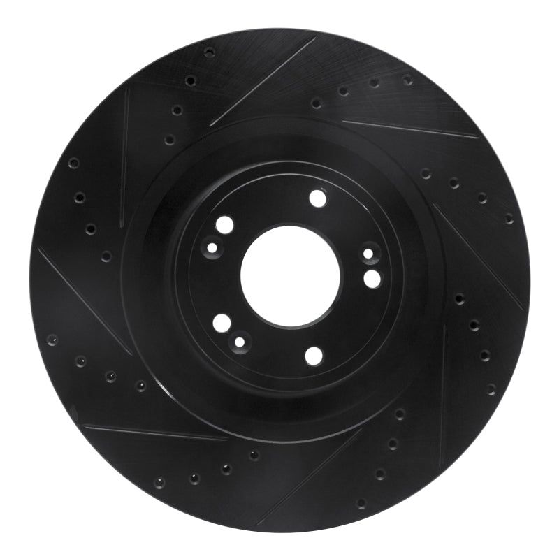 R1 12-17 Genesis G80 Front Left Drilled & Slotted Black Brake Rotor-Brake Rotors - Slot & Drilled-Grocery Getter Performance