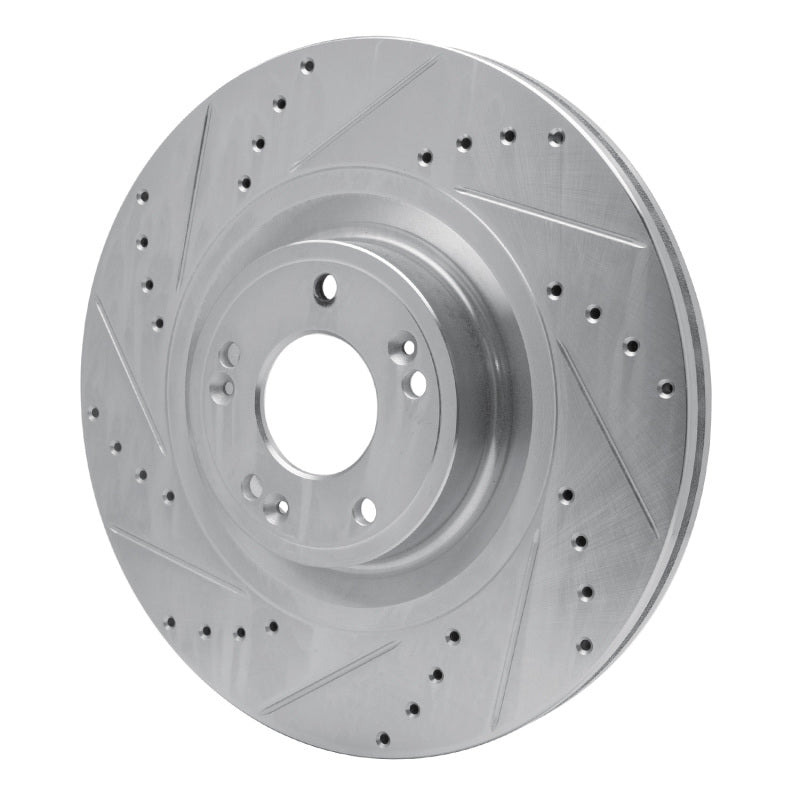 R1 12-17 Genesis G80 Front Left Drilled & Slotted Silver Brake Rotor-Brake Rotors - Slot & Drilled-Grocery Getter Performance