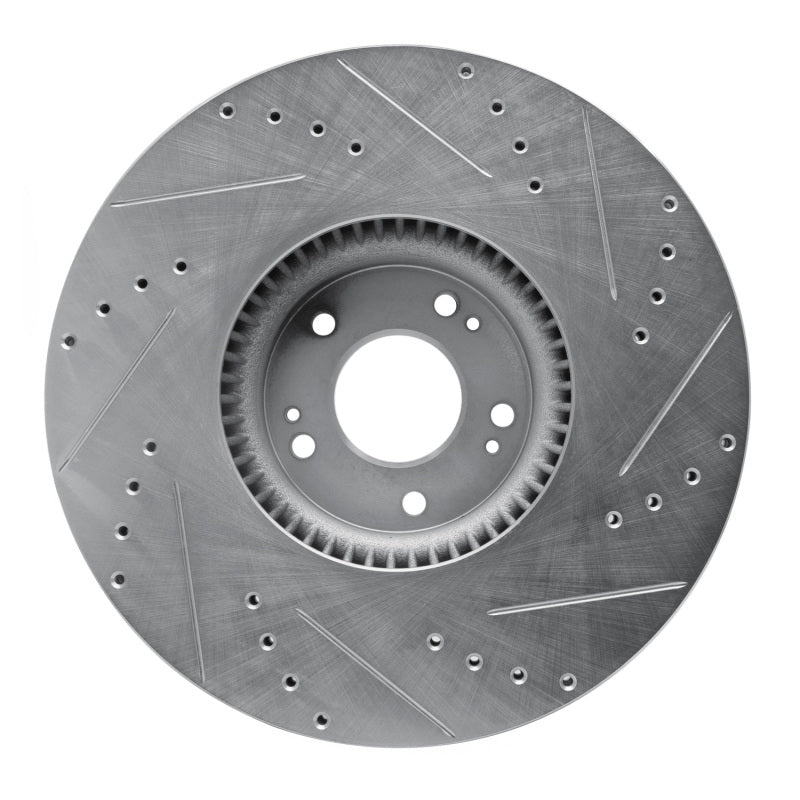R1 12-17 Genesis G80 Front Left Drilled & Slotted Silver Brake Rotor-Brake Rotors - Slot & Drilled-Grocery Getter Performance