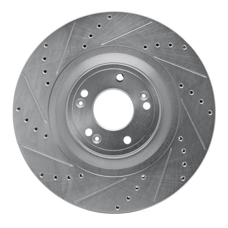 R1 12-17 Genesis G80 Front Left Drilled & Slotted Silver Brake Rotor-Brake Rotors - Slot & Drilled-Grocery Getter Performance