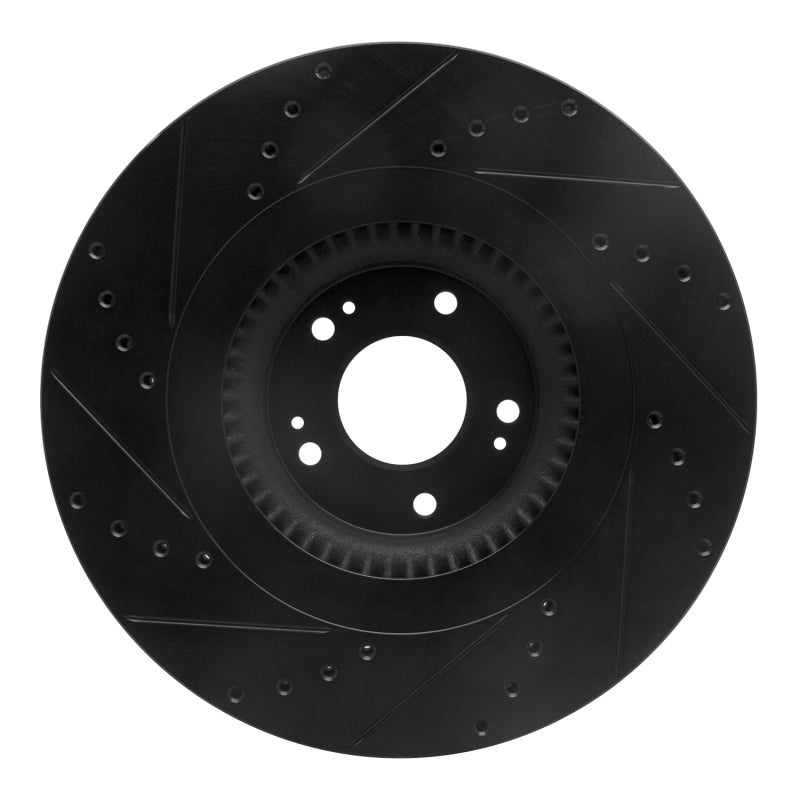 R1 12-17 Genesis G80 Front Right Drilled & Slotted Black Brake Rotor-Brake Rotors - Slot & Drilled-Grocery Getter Performance