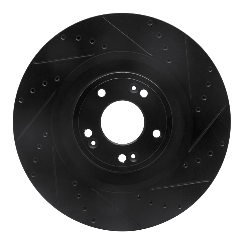 R1 12-17 Genesis G80 Front Right Drilled & Slotted Black Brake Rotor-Brake Rotors - Slot & Drilled-Grocery Getter Performance