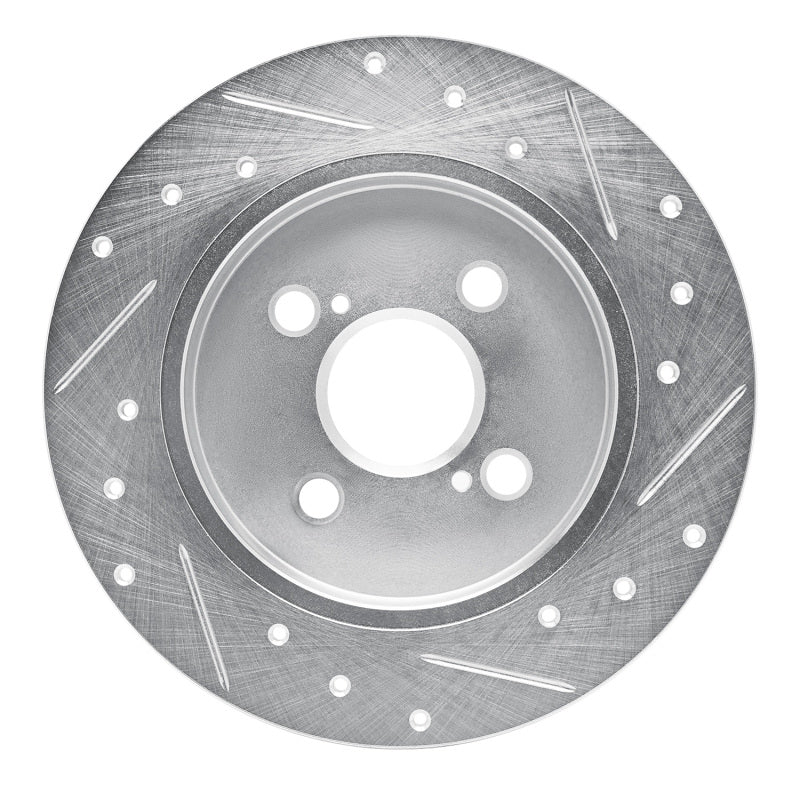 R1 12-18 Toyota Yaris (USA/Canada) Rear Left Drilled & Slotted Silver Brake Rotor-Brake Rotors - Slot & Drilled-Grocery Getter Performance
