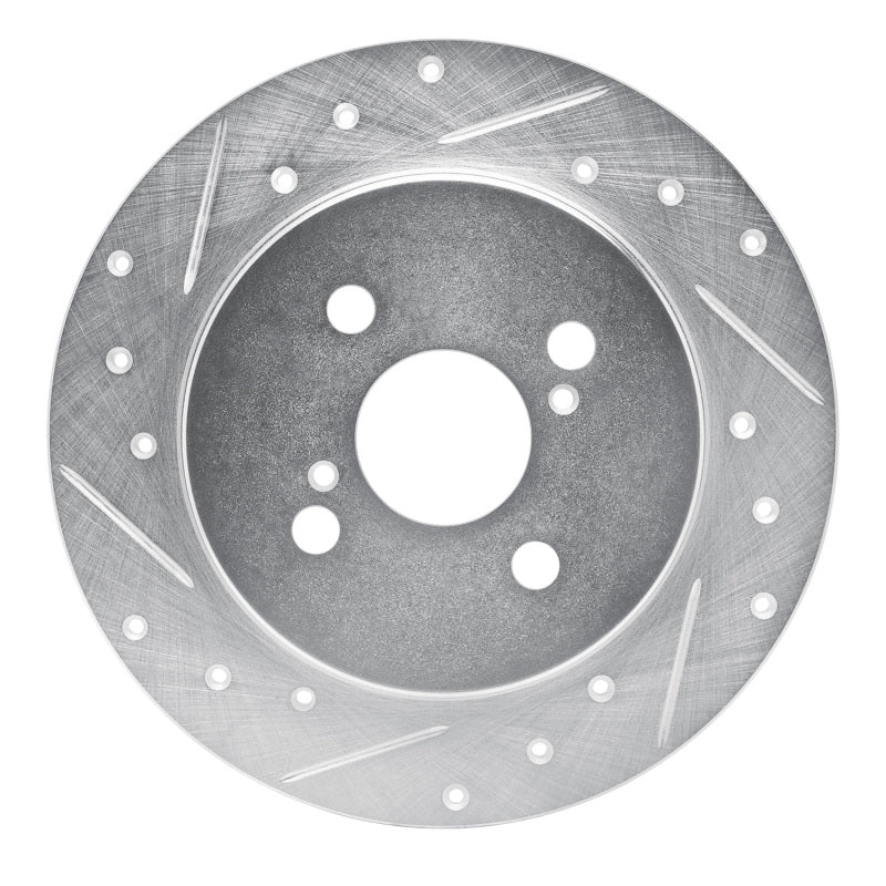 R1 12-18 Toyota Yaris (USA/Canada) Rear Left Drilled & Slotted Silver Brake Rotor-Brake Rotors - Slot & Drilled-Grocery Getter Performance