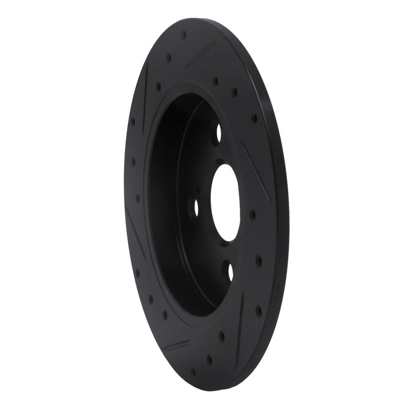 R1 12-18 Toyota Yaris (USA/Canada) Rear Right Drilled & Slotted Black Brake Rotor-Brake Rotors - Slot & Drilled-Grocery Getter Performance