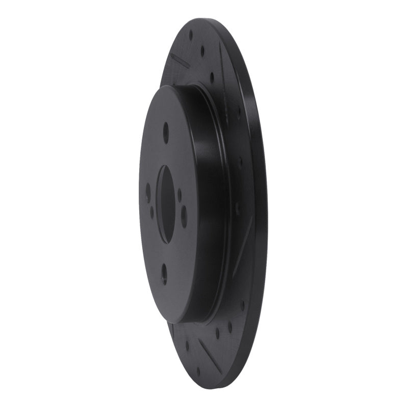 R1 12-18 Toyota Yaris (USA/Canada) Rear Right Drilled & Slotted Black Brake Rotor-Brake Rotors - Slot & Drilled-Grocery Getter Performance