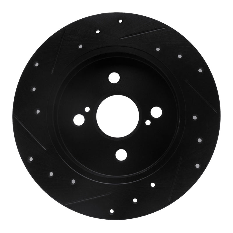 R1 12-18 Toyota Yaris (USA/Canada) Rear Right Drilled & Slotted Black Brake Rotor-Brake Rotors - Slot & Drilled-Grocery Getter Performance