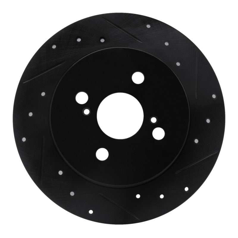 R1 12-18 Toyota Yaris (USA/Canada) Rear Right Drilled & Slotted Black Brake Rotor-Brake Rotors - Slot & Drilled-Grocery Getter Performance