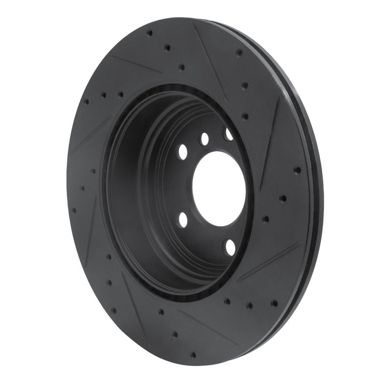 R1 12-20 BMW 330I Rear Left Drilled & Slotted Black Brake Rotor-Brake Rotors - Slot & Drilled-Grocery Getter Performance
