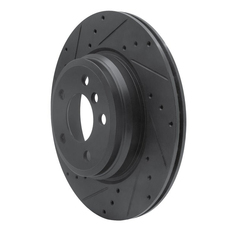 R1 12-20 BMW 330I Rear Left Drilled & Slotted Black Brake Rotor-Brake Rotors - Slot & Drilled-Grocery Getter Performance