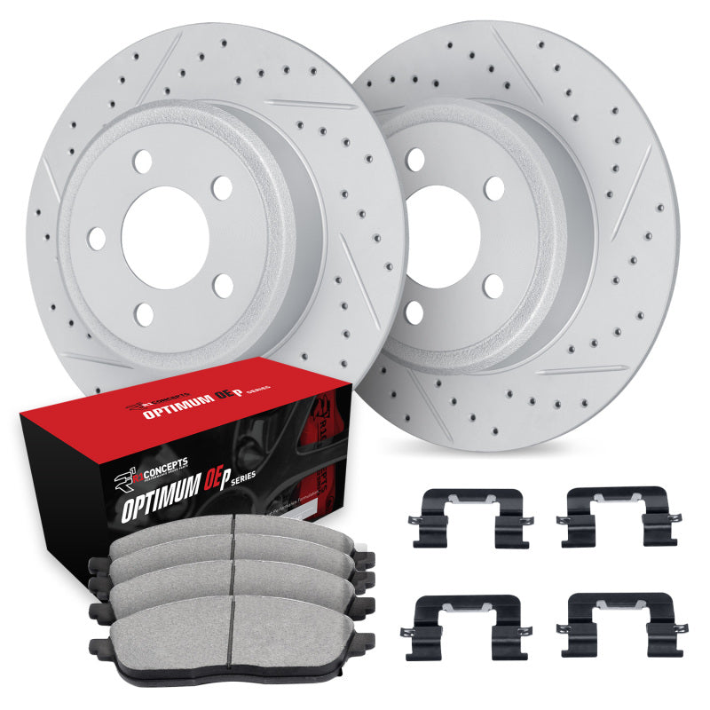 R1 12-24 Hyundai Elantra GT Rear Drill/Slot Carbon Coated Rotor Set w/Optimum Pads-Brake Rotors - Slot & Drilled-Grocery Getter Performance