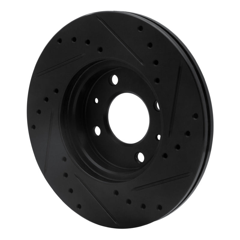 R1 12-25 Dodge Attitude (Mexico) Front Left Drilled & Slotted Black Brake Rotor-Brake Rotors - Slot & Drilled-Grocery Getter Performance